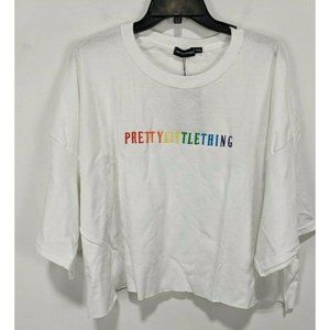 Women's Pretty Little Thing Short Sleeve Crop Top, White, Size XXXL